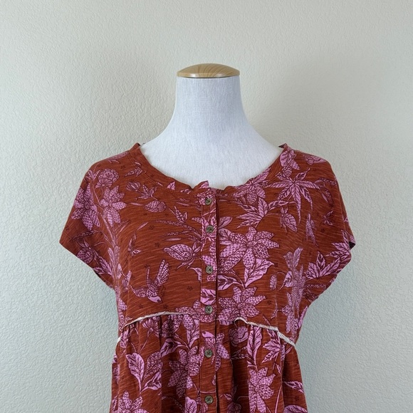 Anthropologie Elegant Floral Women's Blouse - Rust and Pink Size Small - Picture 2 of 11